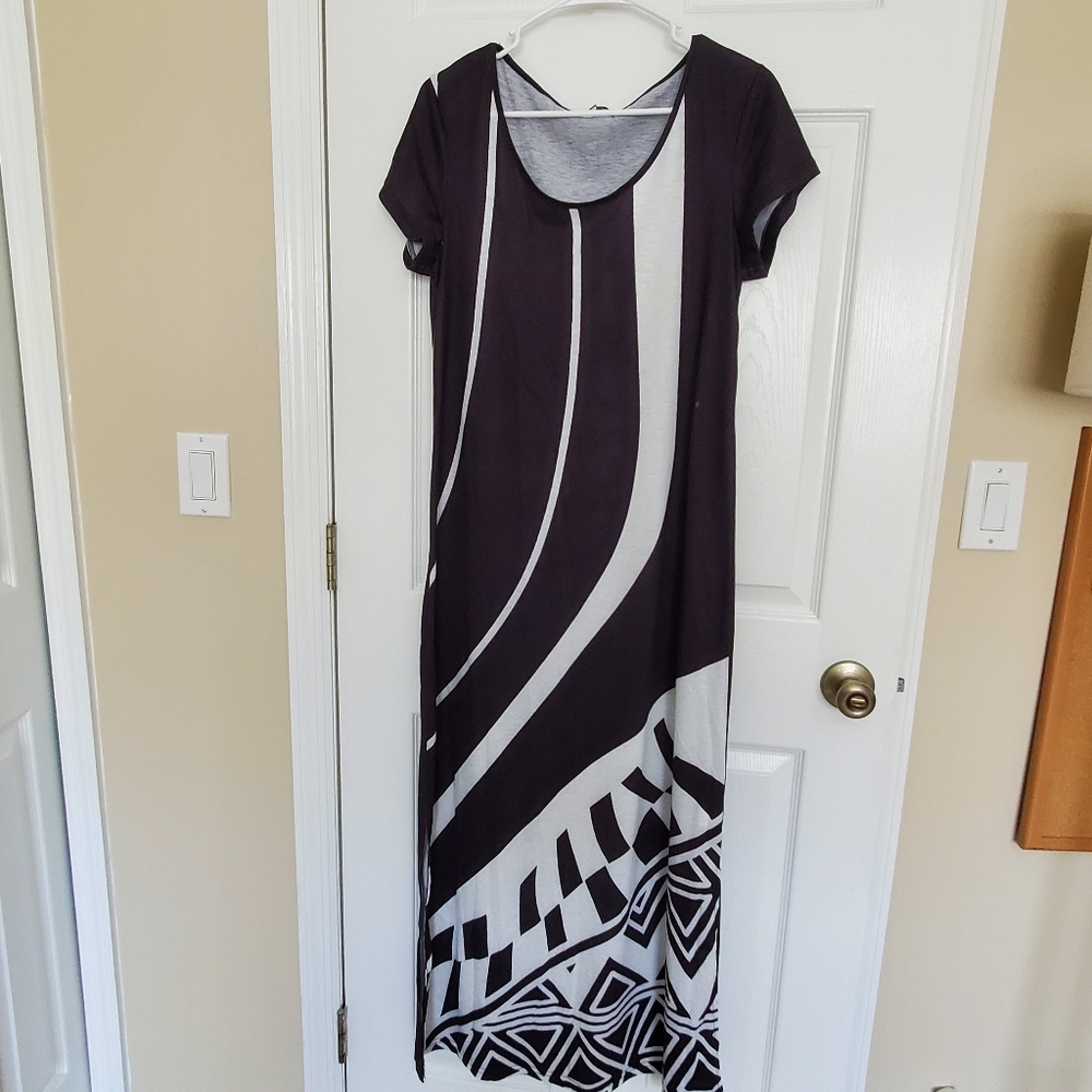 Black Shift Casual Crew Neck Weaving Maxi Dress